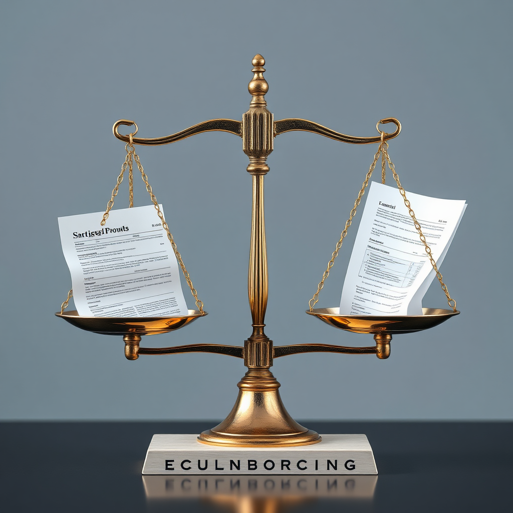 Create a photorealistic image of a balanced scale with financial documents on each side, symbolizing accuracy and compliance in financial reporting. Lighting should be neutral and professional. 4k resolution.